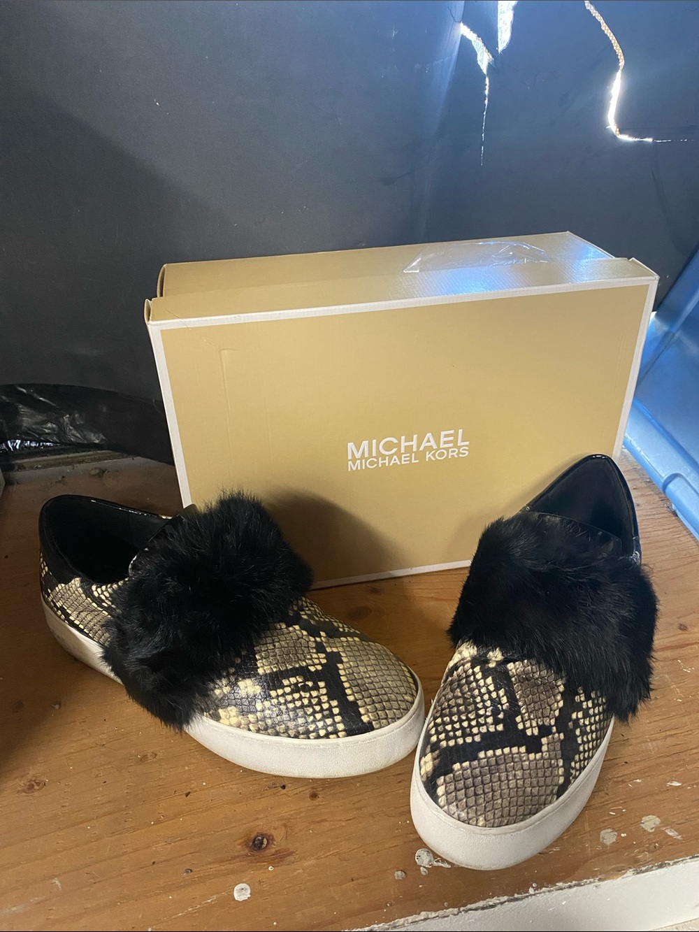MICHAEL Michael Kors Black Faux Fur Snakeskin Slip-On Sneakers
